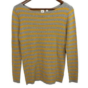 GAP Boatneck Ribbed Gray & Mustard Yellow Knit Sweater Sz M, NWOT